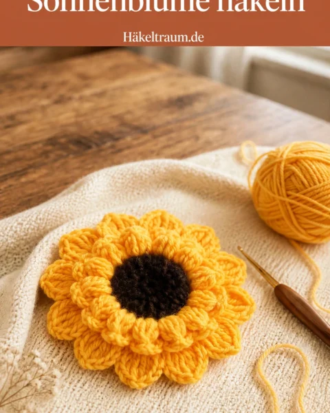 Sonnenblume häkeln – Fröhliche Blüte aus Puffmaschen