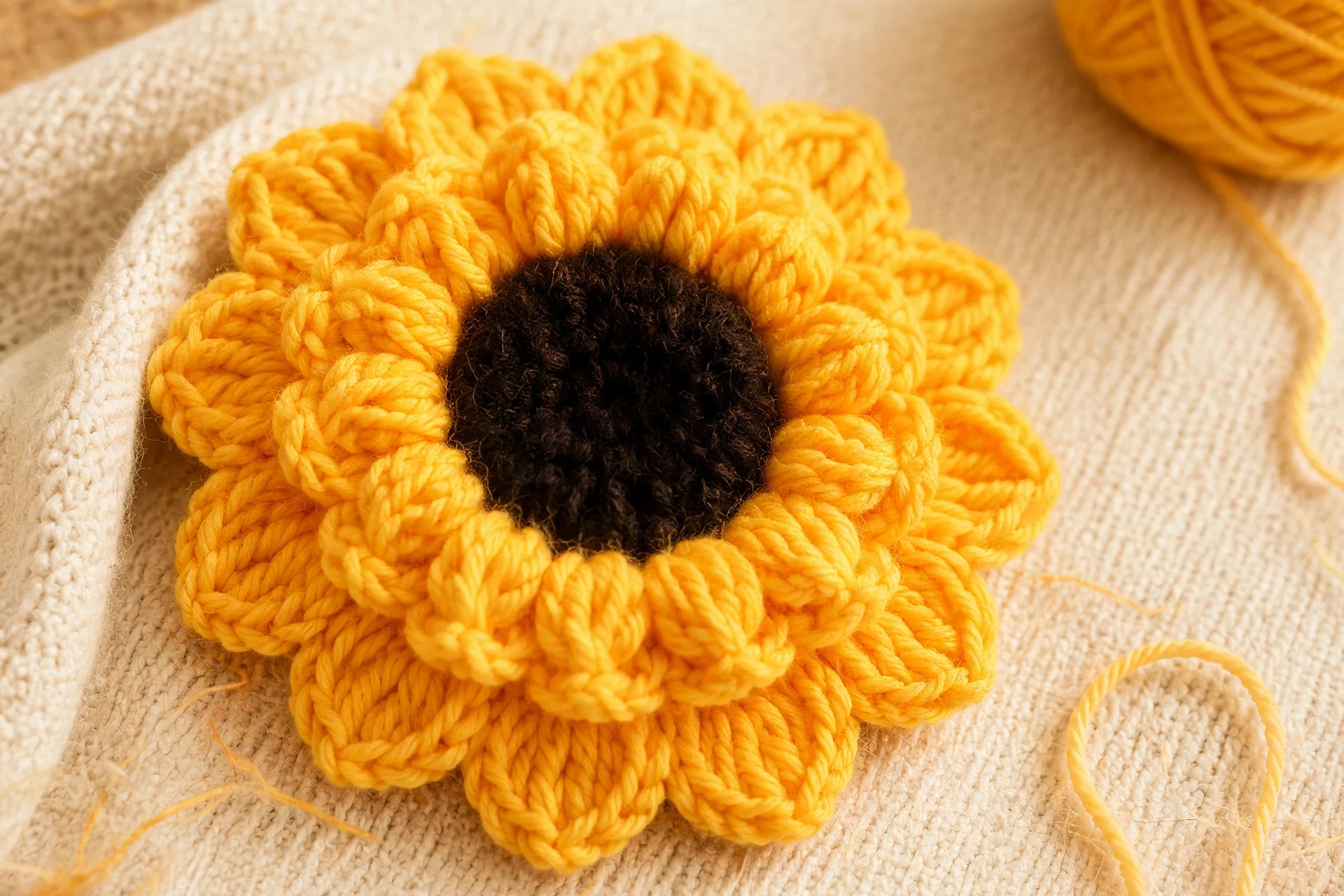 Gehäkelte Sonnenblumen-Blüte Detail