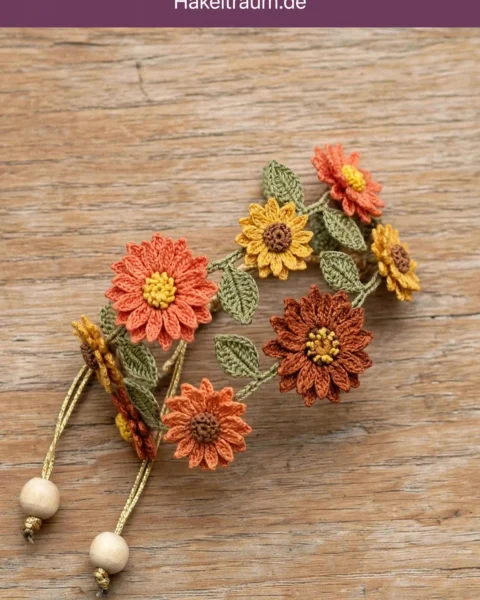 Sonnenuntergang Dahlien Blumenarmband häkeln – Kostenlose Häkelanleitung