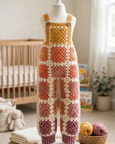 Sonnenuntergang-Ombre Baby-Strampler aus Granny Squares – Kostenlose Häkelanleitung
