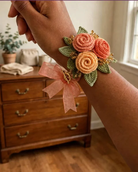 Sonnenuntergang Pfirsichrosen Armband häkeln – kostenlose Anleitung