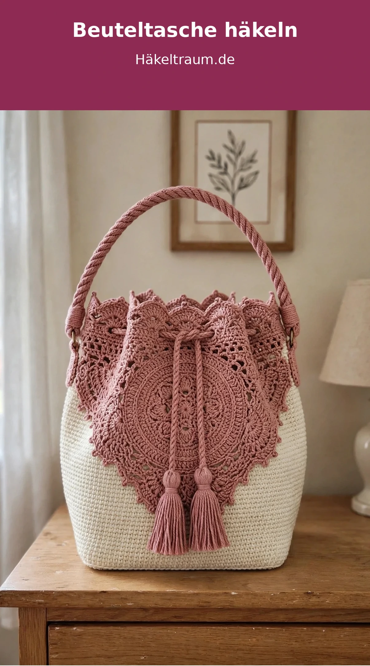 Staubrosa Blumen Spitzen Beuteltasche
