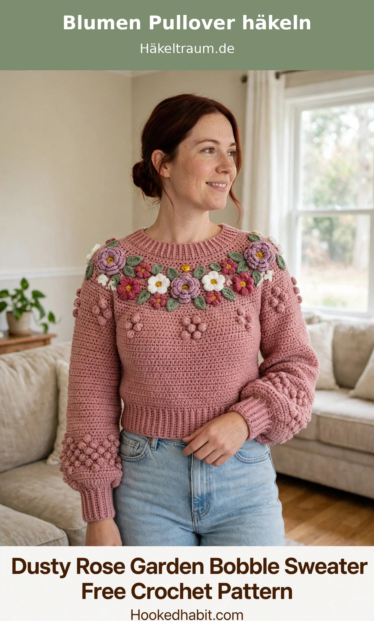 Staubroser Blumen Pullover getragen