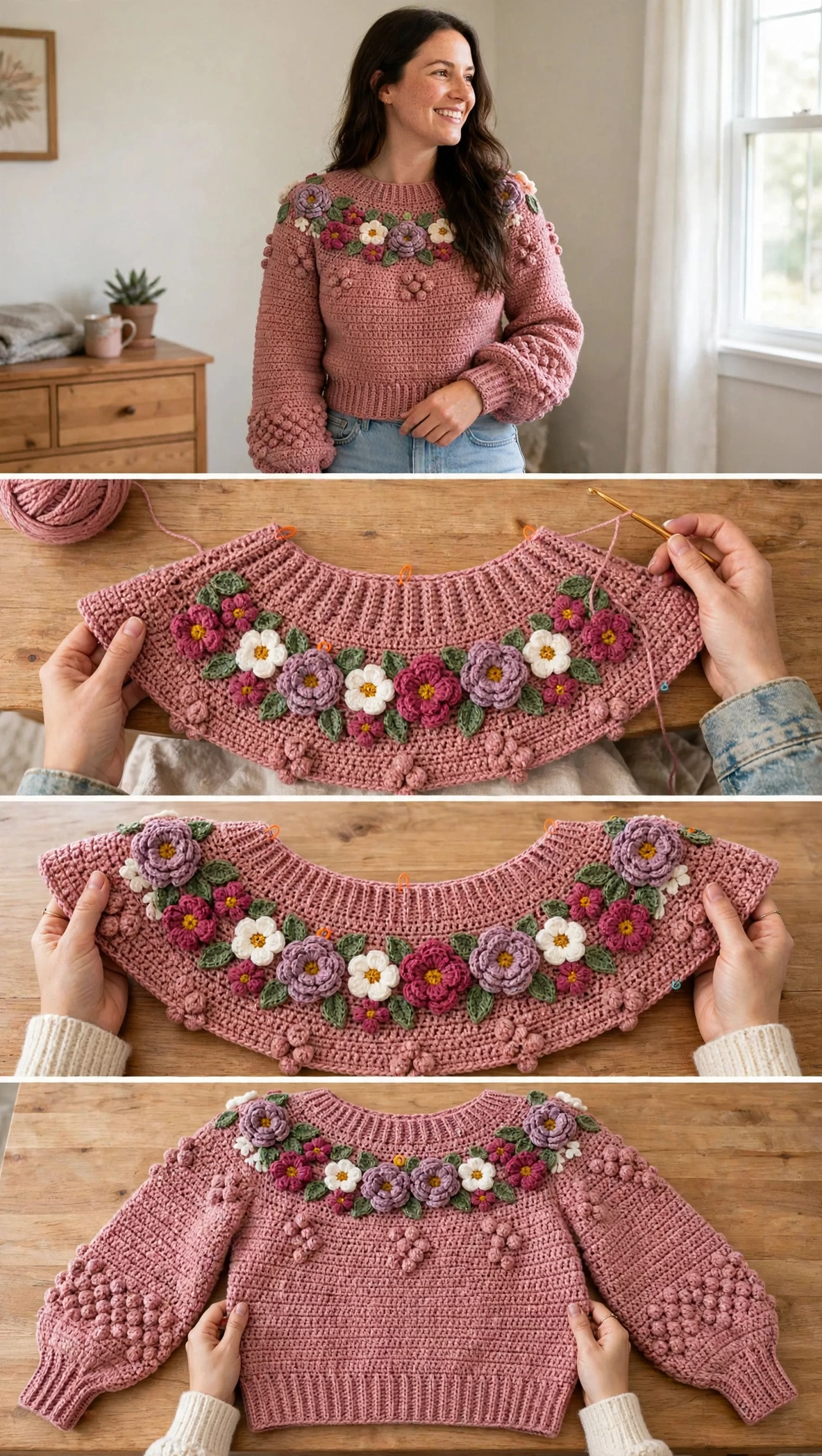Staubroser Blumen Pullover Konstruktionsschritte