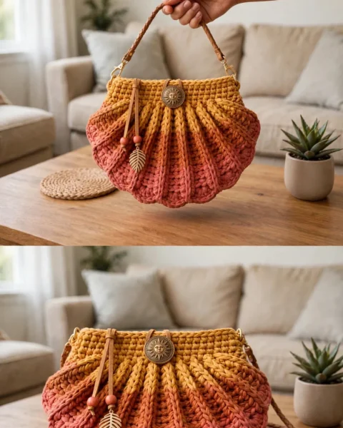 Sunset Ombré Muschel-Clutch häkeln – Häkelanleitung