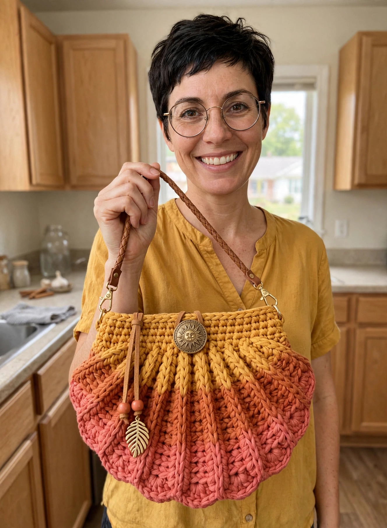 Die Sunset Ombré Muschel-Clutch getragen