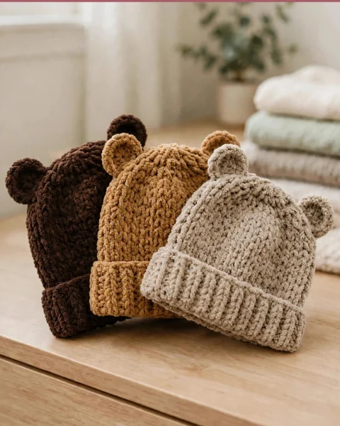 Teddy-Bär Babymütze häkeln – kostenlose Anleitung in Naturtönen