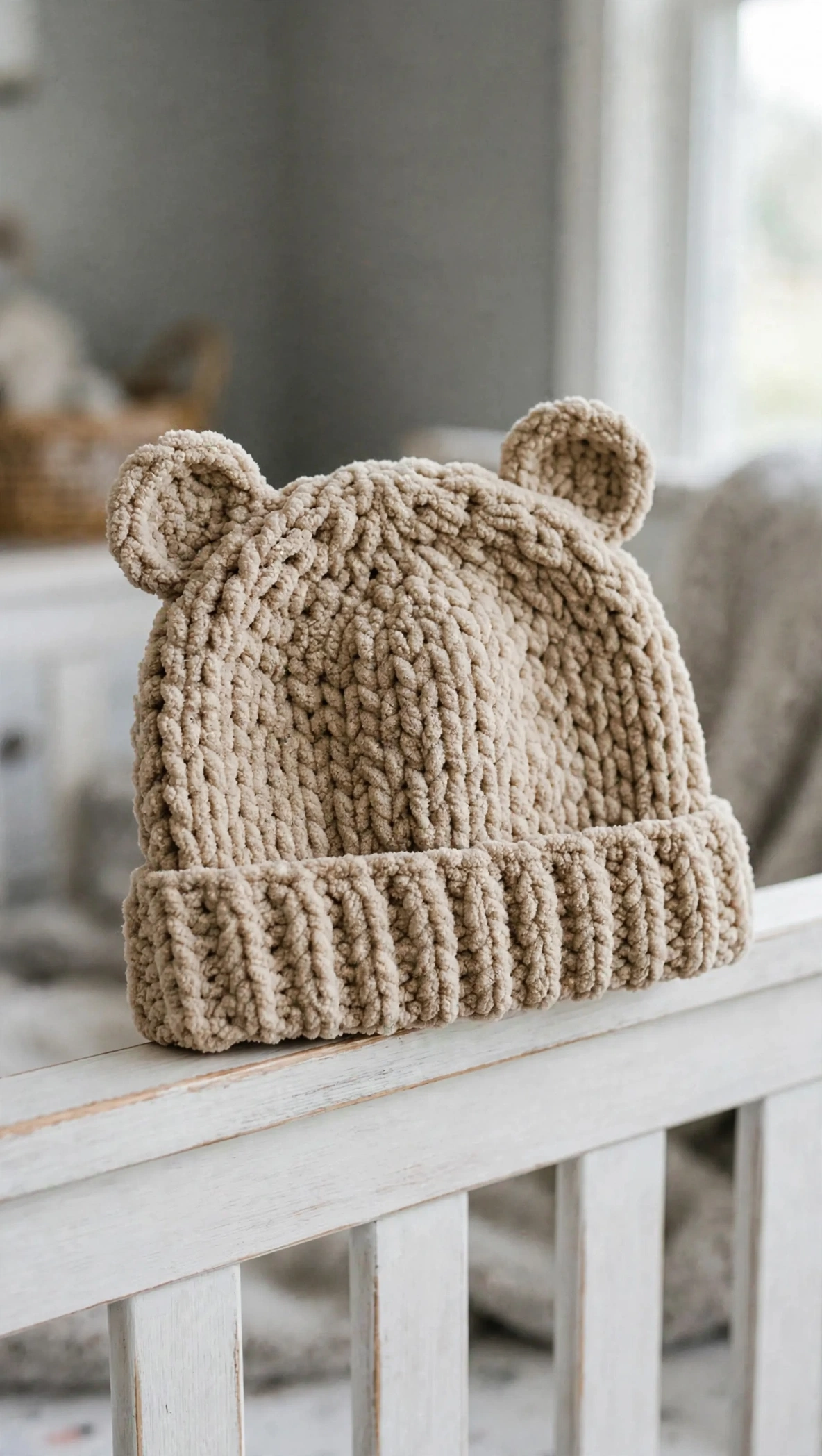 Teddy-Bär Babymütze – Mützenteil in Arbeit