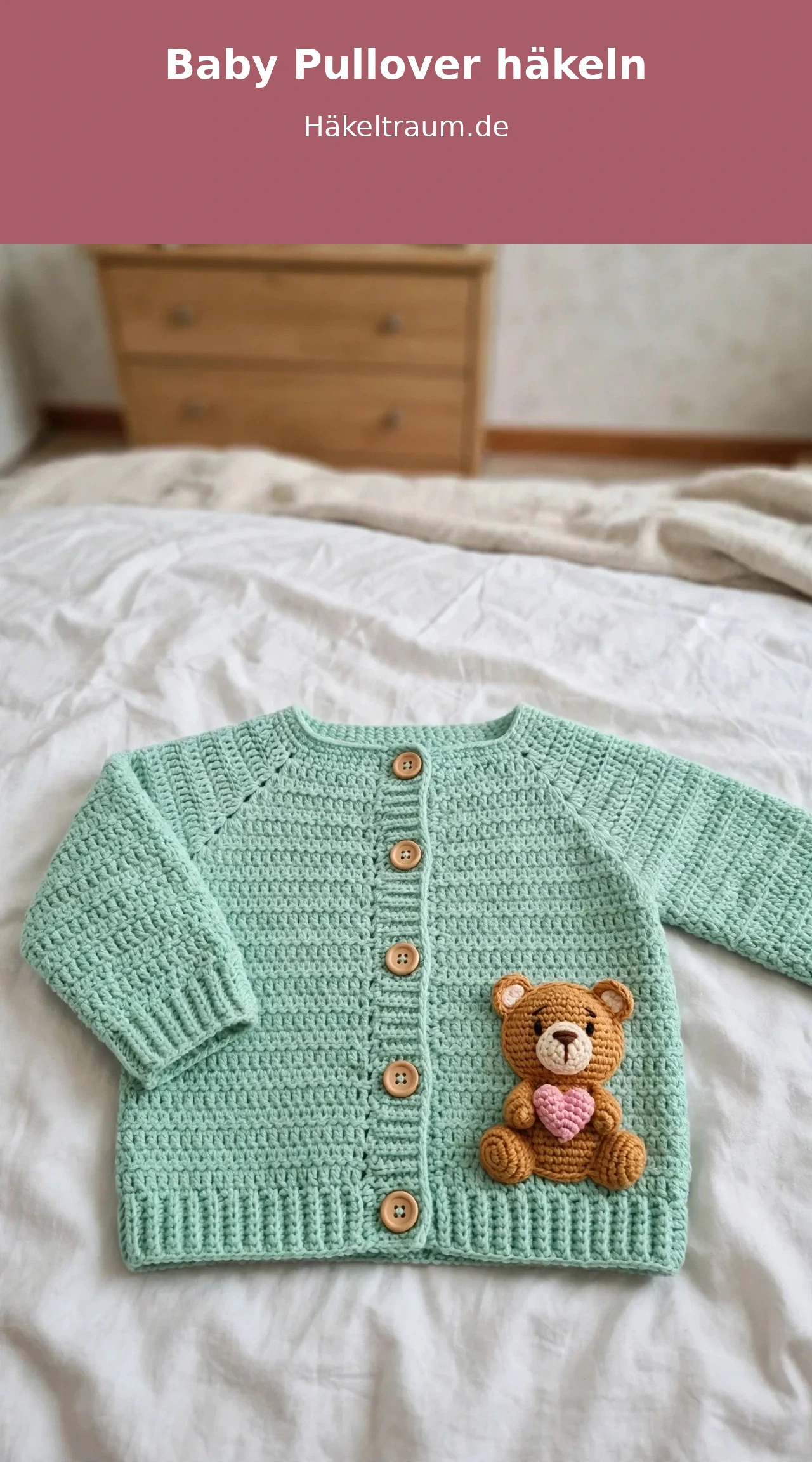 Minzgrüner Teddybär Baby Pullover