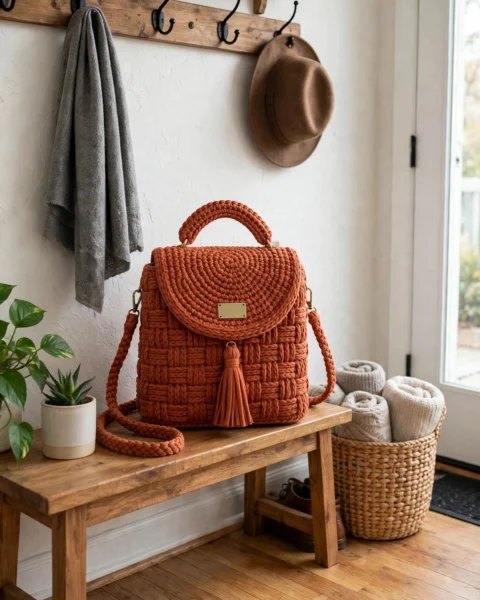 Terrakotta Korbmuster-Rucksack häkeln