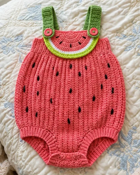 Wassermelonen-Babystrampler häkeln – Kostenlose Häkelanleitung