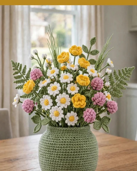 Wildblumen-Topf häkeln – Häkelanleitung für eine Blumenwiese im Topf