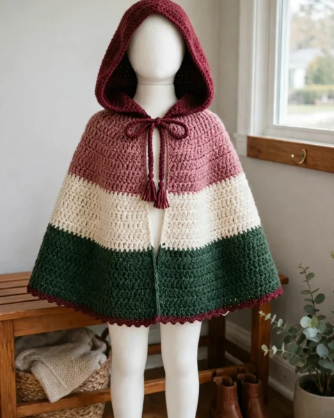 Winterbeeren Kapuzencape häkeln – Kindercape