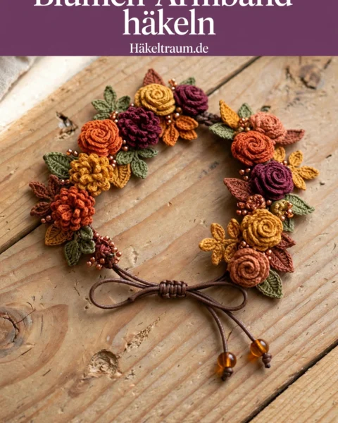 Winterweißes Kamelien-Armband häkeln – Blütenarmband Anleitung