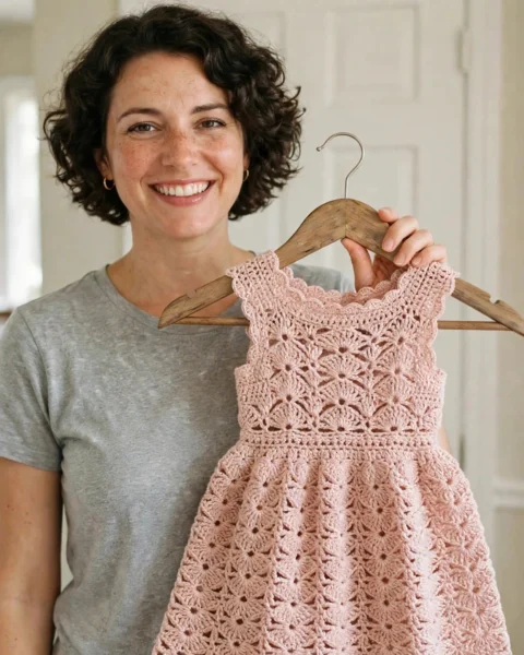 Zartrosa Spitzen-Babykleid – Kostenlose Häkelanleitung