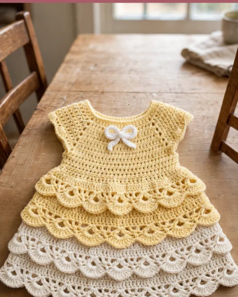 Zitronen Babykleid häkeln – Stufenrock Kleidchen für Babys