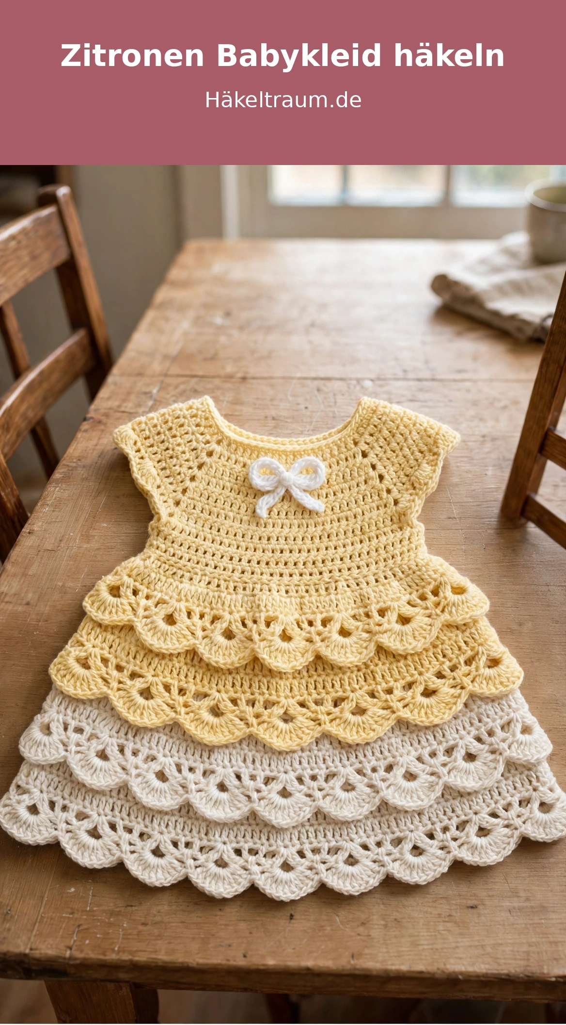 Gehäkeltes Zitronen Babykleid mit Stufenrock